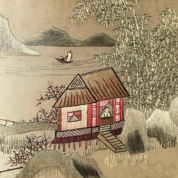 Vintage Asian Silk Picture Wall Decor - Picture 2 of 7